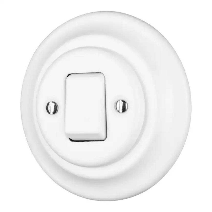 Bohemia-Design - Porcelánový retro jednoduchý vypínač s rámečkem č. 7 bílá