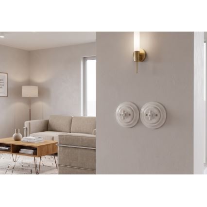 Bohemia-Design - Porcelánový retro vypínač otočný s rámečkem č. 1 bílá