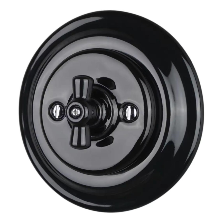 Bohemia-Design - Porcelánový retro vypínač otočný s rámečkem č. 1 černá