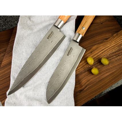 Böker - Damaškový kuchyňský nůž DAMAST OLIVE 21,2 cm olivové dřevo