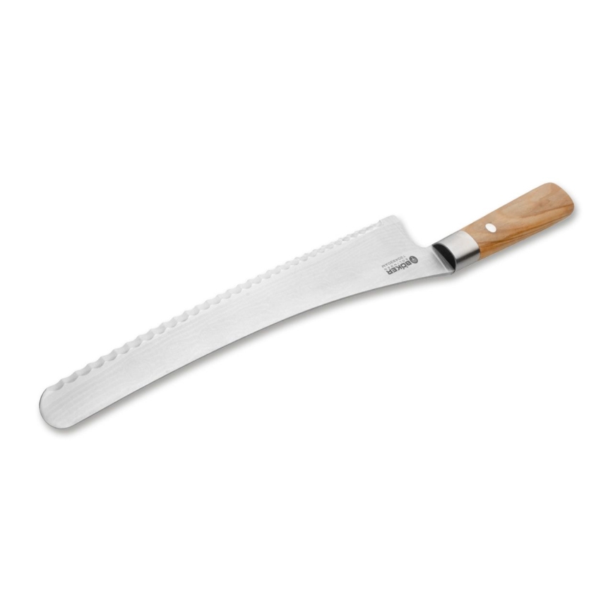 Böker - Damaškový kuchyňský nůž na pečivo DAMAST OLIVE 23,5 cm olivové dřevo