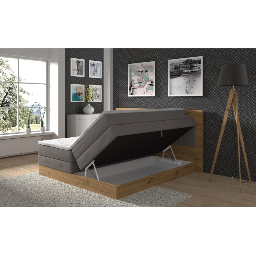 Boxspringová postel s matracemi a topperem s úložným prostorem JASMINE 180x200 cm šedá