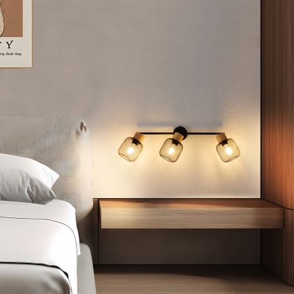 Brilagi - Bodové svítidlo BASKLITE 3xE27/15W/230V dřevo/černá