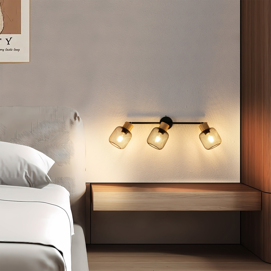 Brilagi - Bodové svítidlo BASKLITE 3xE27/15W/230V dřevo/černá