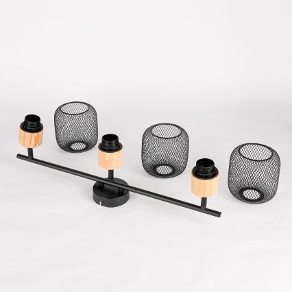 Brilagi - Bodové svítidlo BASKLITE 3xE27/15W/230V dřevo/černá