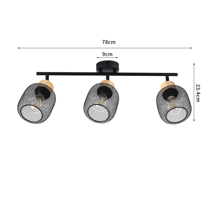 Brilagi - Bodové svítidlo BASKLITE 3xE27/15W/230V dřevo/černá