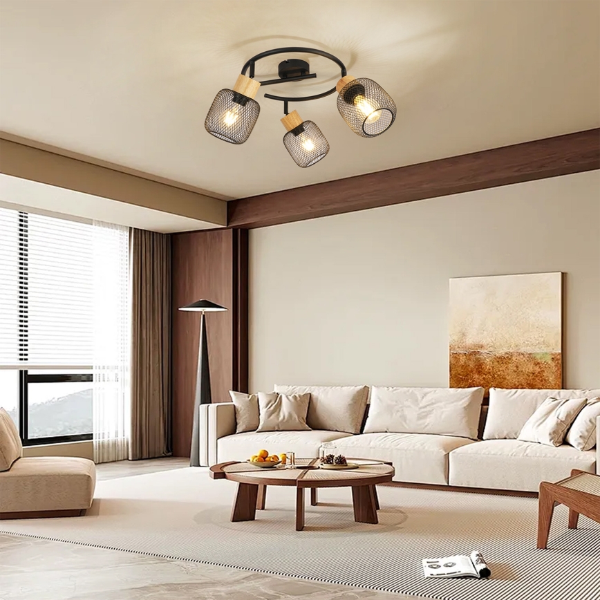 Brilagi - Bodové svítidlo BASKLITE 3xE27/15W/230V dřevo/černá