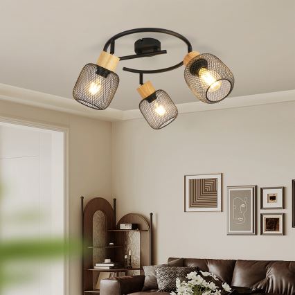 Brilagi - Bodové svítidlo BASKLITE 3xE27/15W/230V dřevo/černá