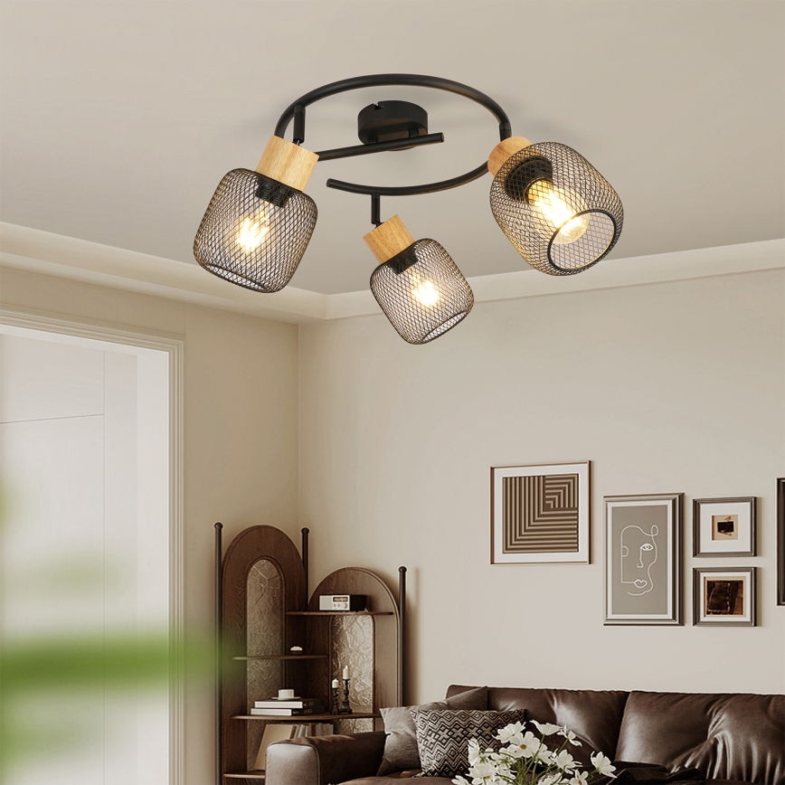 Brilagi - Bodové svítidlo BASKLITE 3xE27/15W/230V dřevo/černá