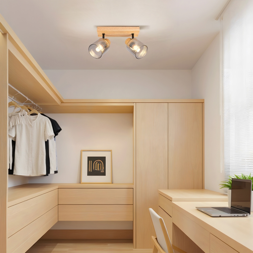 Brilagi - Bodové svítidlo HYGGE 2xE14/15W/230V dřevo/kouřová