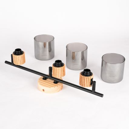 Brilagi - Bodové svítidlo HYGGE 3xE14/15W/230V dřevo/kouřová