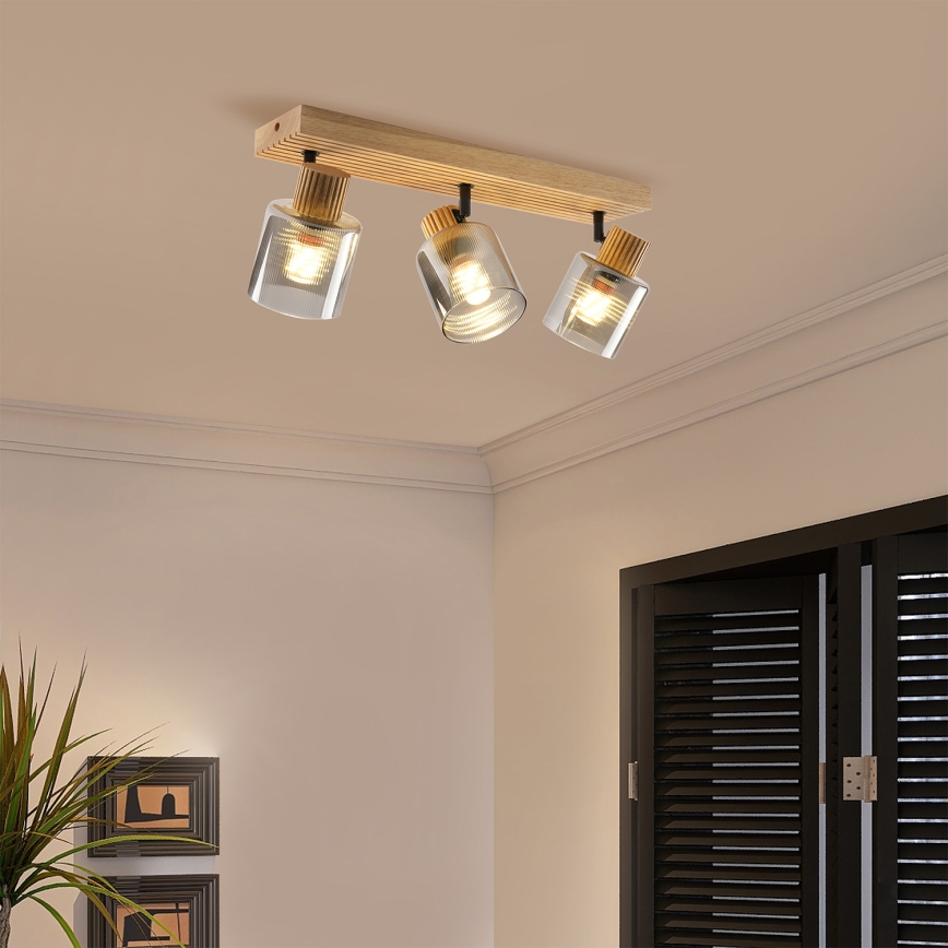 Brilagi - Bodové svítidlo HYGGE 3xE14/15W/230V dřevo/kouřová