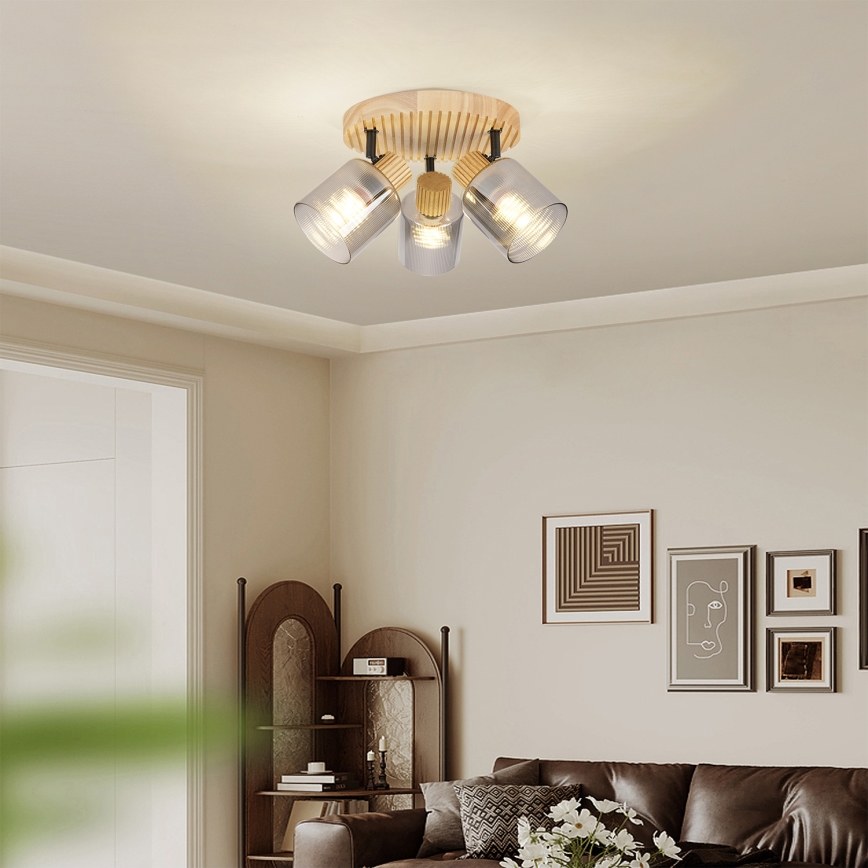 Brilagi - Bodové svítidlo HYGGE 3xE14/15W/230V dřevo/kouřová