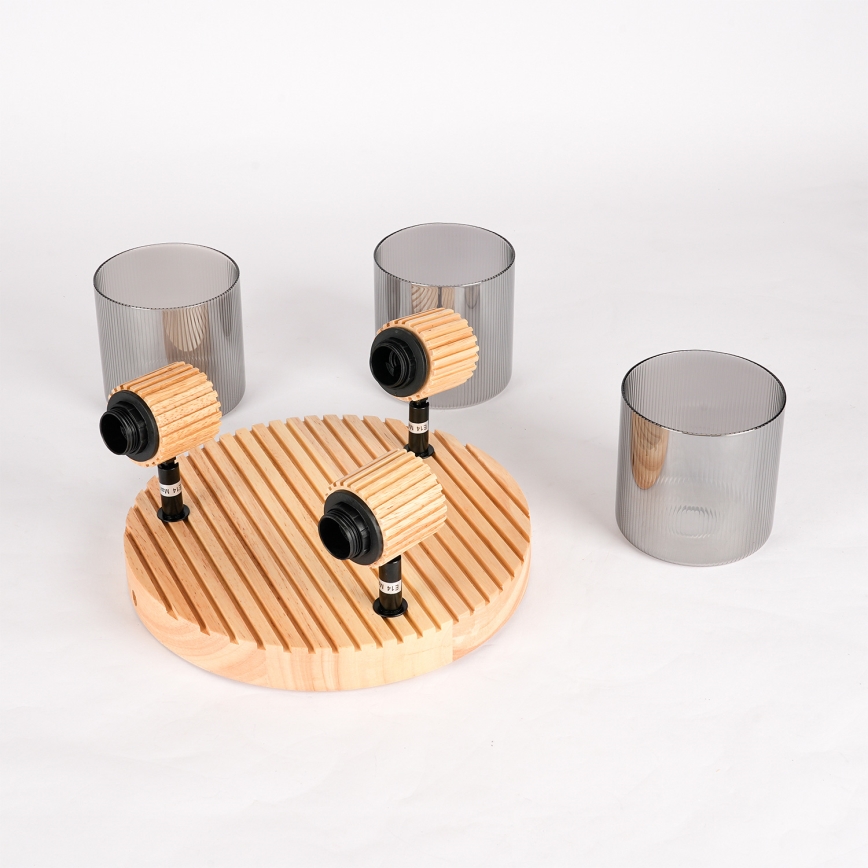 Brilagi - Bodové svítidlo HYGGE 3xE14/15W/230V dřevo/kouřová