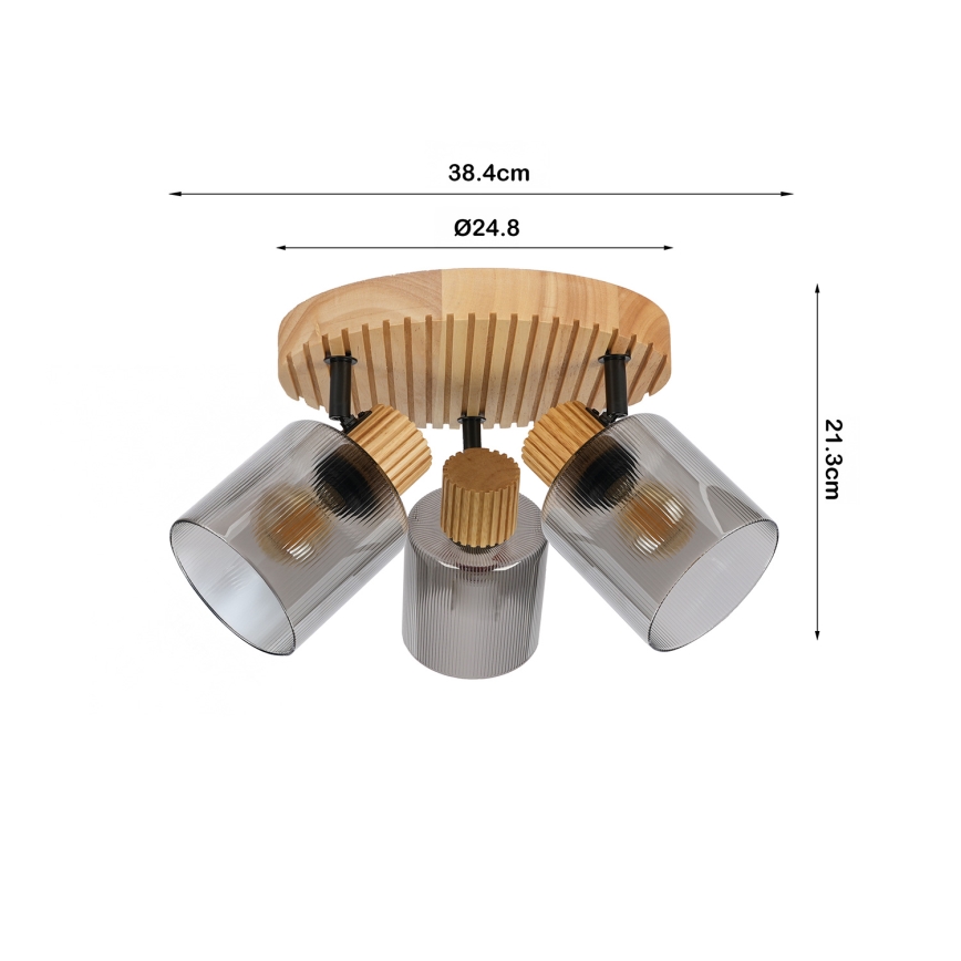 Brilagi - Bodové svítidlo HYGGE 3xE14/15W/230V dřevo/kouřová