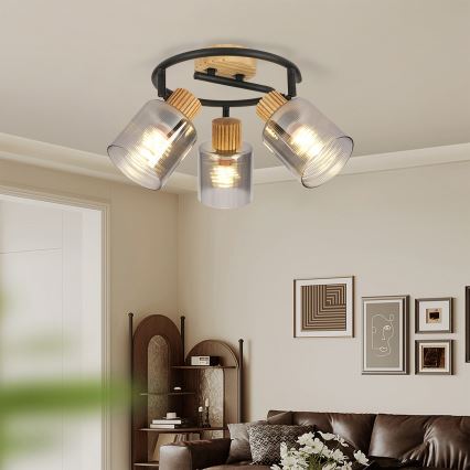 Brilagi - Bodové svítidlo HYGGE 3xE14/15W/230V kaučukovník/kouřová