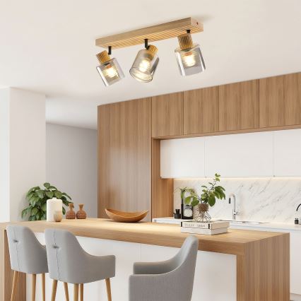 Brilagi - Bodové svítidlo HYGGE 3xE14/15W/230V kaučukovník/kouřová