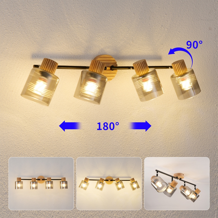 Brilagi - Bodové svítidlo HYGGE 4xE14/15W/230V dřevo/kouřová