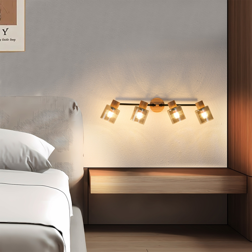 Brilagi - Bodové svítidlo HYGGE 4xE14/15W/230V dřevo/kouřová