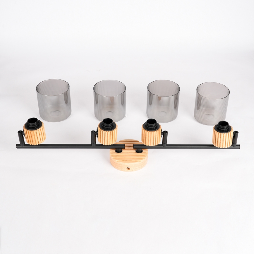 Brilagi - Bodové svítidlo HYGGE 4xE14/15W/230V dřevo/kouřová