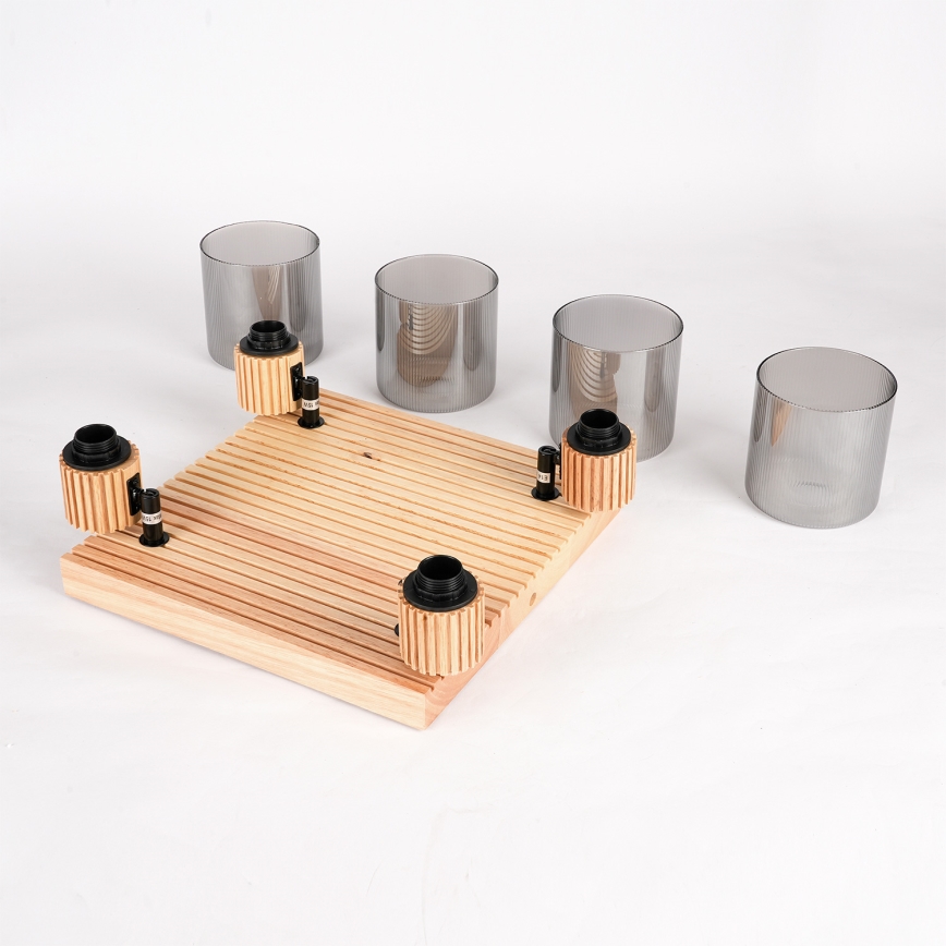 Brilagi - Bodové svítidlo HYGGE 4xE14/15W/230V dřevo/kouřová