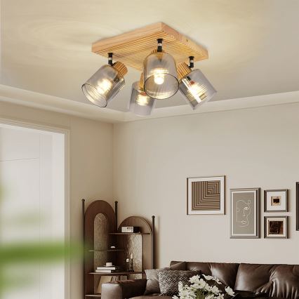 Brilagi - Bodové svítidlo HYGGE 4xE14/15W/230V kaučukovník/kouřová