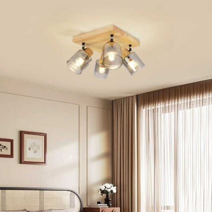 Brilagi - Bodové svítidlo HYGGE 4xE14/15W/230V kaučukovník/kouřová