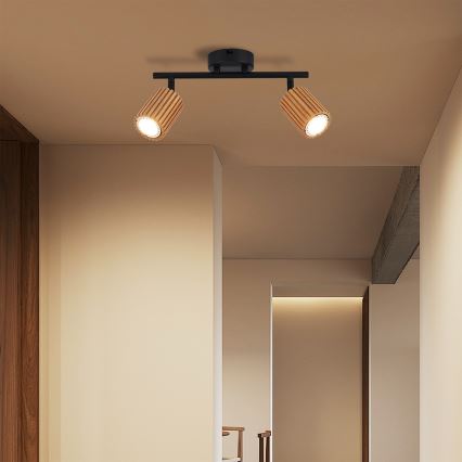 Brilagi - Bodové svítidlo MODERN WOOD 2xGU10/8W/230V kaučukovník/černá