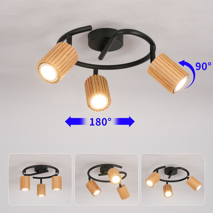Brilagi - Bodové svítidlo MODERN WOOD 3xGU10/8W/230V kaučukovník/černá