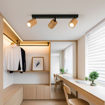 Brilagi - Bodové svítidlo MODERN WOOD 3xGU10/8W/230V kaučukovník/černá