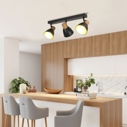 Brilagi - Bodové svítidlo ODENSE 3xE14/10W/230V dřevo/černá