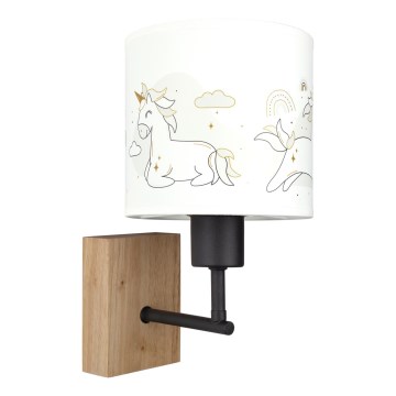 Brilagi - Dětská nástěnná lampa BOBO WOOD 1xE27/25W/230V dub/černá/bílá/jednorožci