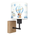 Brilagi - Dětská nástěnná lampa BOBO WOOD 1xE27/25W/230V dub/černá/bílá/modrá/medvídci