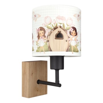 Brilagi - Dětská nástěnná lampa BOBO WOOD 1xE27/25W/230V dub/černá/bílá/růžová/víly