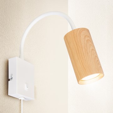 Brilagi - Flexibilní nástěnná lampa s vypínačem SELE 1xGU10/30W/230V bílá/dekor dubu