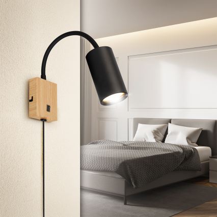 Brilagi - Flexibilní nástěnná lampa SELE 1xGU10/30W/230V černá/dekor dubu