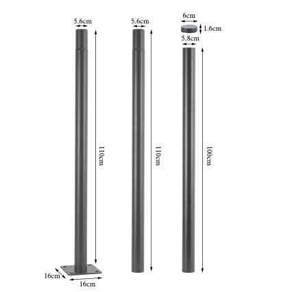 Brilagi - Kovová tyč pro sloup venkovního osvětlení URBAN 3 m stožár pr. 58 mm šedá