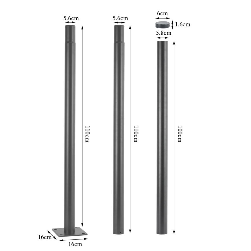 Brilagi - Kovová tyč pro sloup venkovního osvětlení URBAN 3 m stožár pr. 58 mm šedá