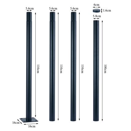 Brilagi - Kovová tyč pro sloup venkovního osvětlení URBAN 4 m stožár pr. 58 mm antracit