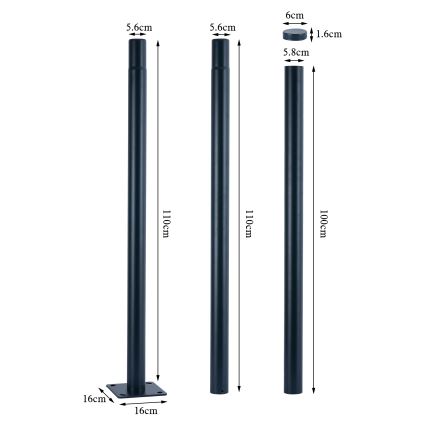 Brilagi - Kovová tyč pro sloup venkovního osvětlení URBAN 3 m stožár pr. 58 mm antracit