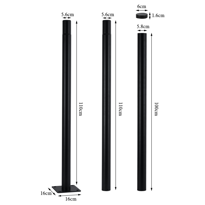 Brilagi - Kovová tyč pro sloup venkovního osvětlení URBAN 3 m stožár pr. 58 mm černá