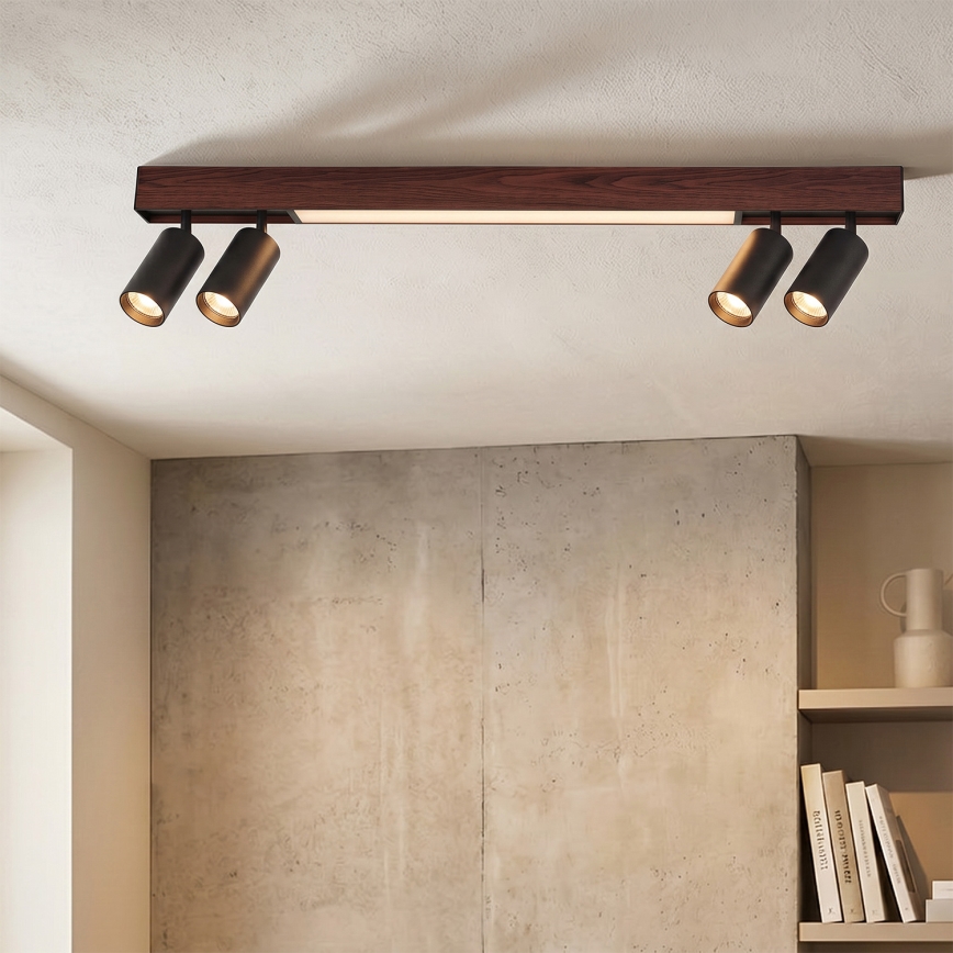 Brilagi - LED Bodové svítidlo SELE 4xGU10/30W/230V + LED/20W černá/dekor dubu