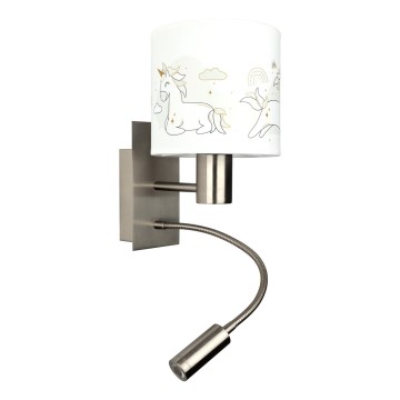 Brilagi - LED Dětská flexibilní nástěnná lampa BOBO 1xE27/25W/230V + LED/3W matný chrom/bílá/jednorožci