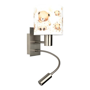 Brilagi - LED Dětská flexibilní nástěnná lampa BOBO 1xE27/25W/230V + LED/3W matný chrom/bílá/medvídci