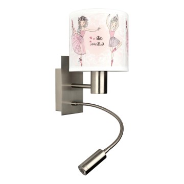 Brilagi - LED Dětská flexibilní nástěnná lampa BOBO 1xE27/25W/230V + LED/3W matný chrom/bílá/růžová/baletky