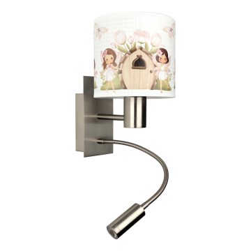 Brilagi - LED Dětská flexibilní nástěnná lampa BOBO 1xE27/25W/230V + LED/3W matný chrom/bílá/růžová/víly