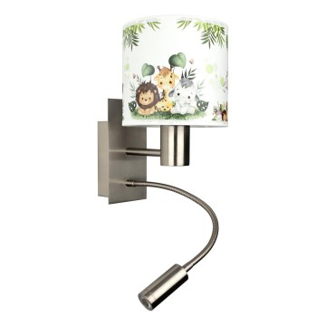 Brilagi - LED Dětská flexibilní nástěnná lampa BOBO 1xE27/25W/230V + LED/3W matný chrom/bílá/zelená/džungle