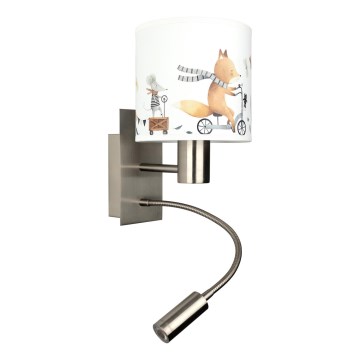 Brilagi - LED Dětská flexibilní nástěnná lampa BOBO 1xE27/25W/230V + LED/3W matný chrom/bílá/zvířátka