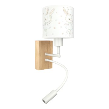 Brilagi - LED Dětská flexibilní nástěnná lampa BOBO WOOD 1xE27/25W/230V + LED/3W dub/bílá/králíčci