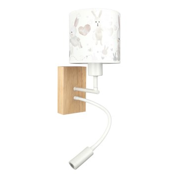 Brilagi - LED Dětská flexibilní nástěnná lampa BOBO WOOD 1xE27/25W/230V + LED/3W dub/bílá/králíčci